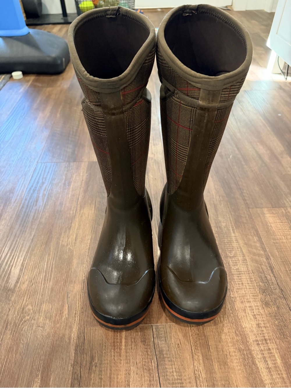 Bogs Olive Brown Plaid Tall Waterproof Boots
